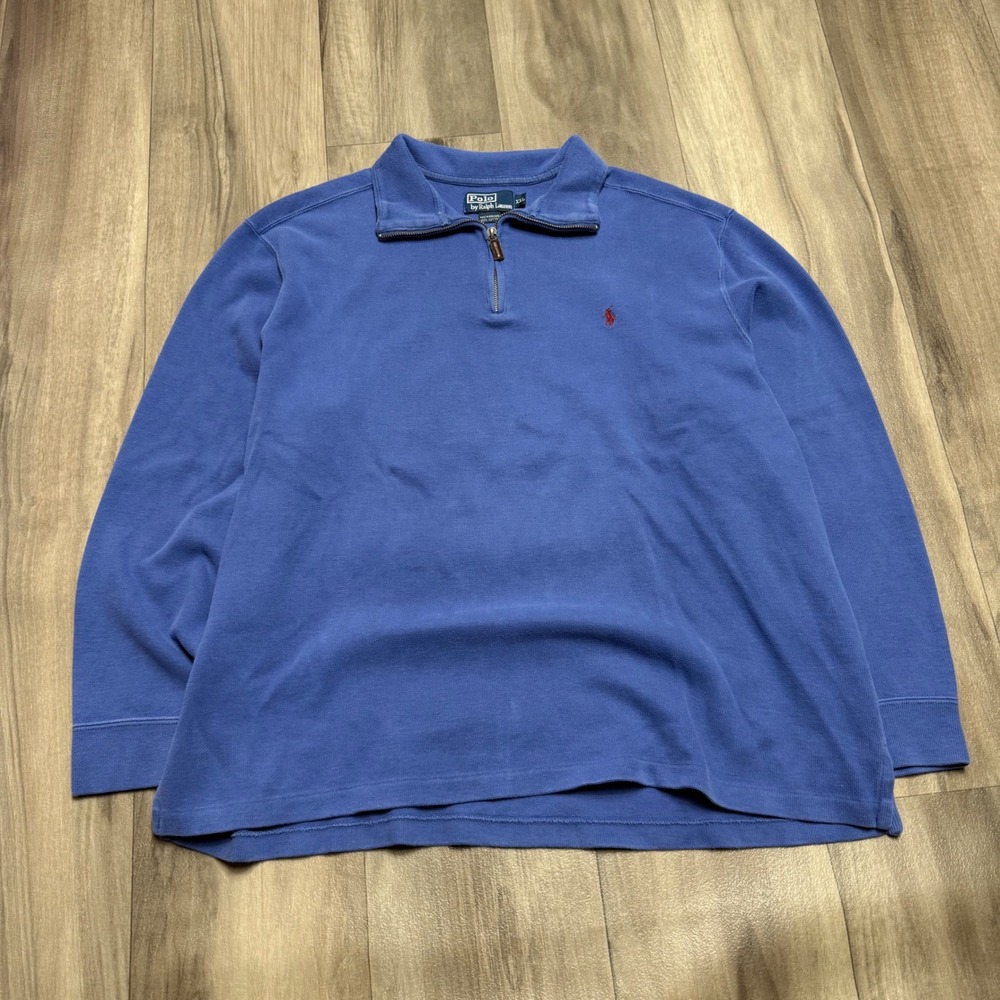 Polo Ralph Lauren Mens XXL Blue 1/4 Zip Pullover Cotton Knit Sweater Pony Logo